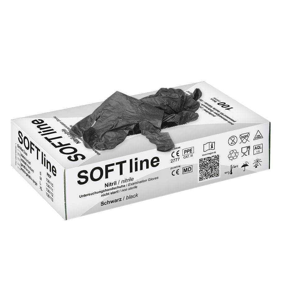 SOFT line Nitril U.-Handschuhe schwarz, Gr. S unsteril puderfrei (100 Stck.) UK = 10 Pack