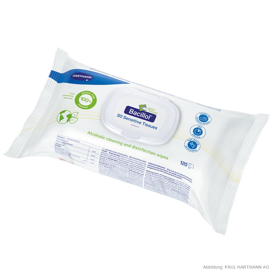 Bacillol 30 Sensitive Green Tissues Flächendesinfektionstücher (120 Stck.) UK = 6 Pack