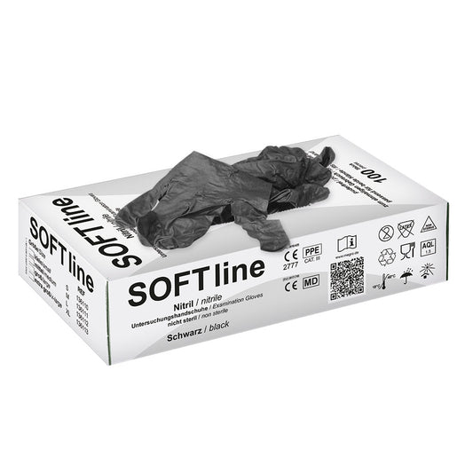 SOFT line Nitril U.-Handschuhe schwarz, Gr. S unsteril puderfrei (100 Stck.) UK = 10 Pack